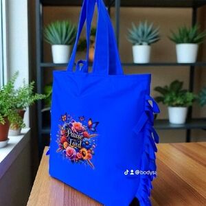 Vibrant Blue Tote Bag with Floral Embroidery